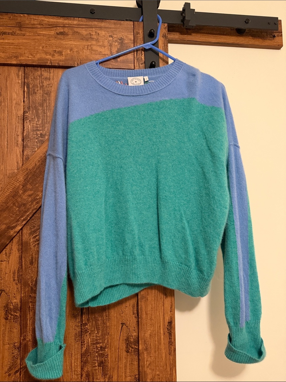 Colorblock Crewneck Sweater in Teal and Periwinkle